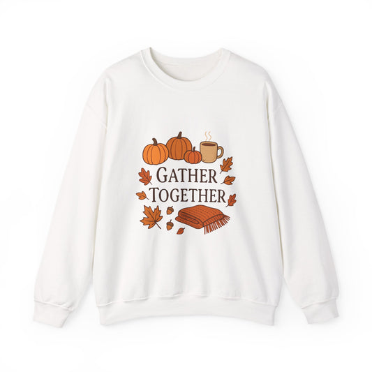 Gather Together Sweatshirt — Cozy Fall Pumpkin & Leaves Crewneck