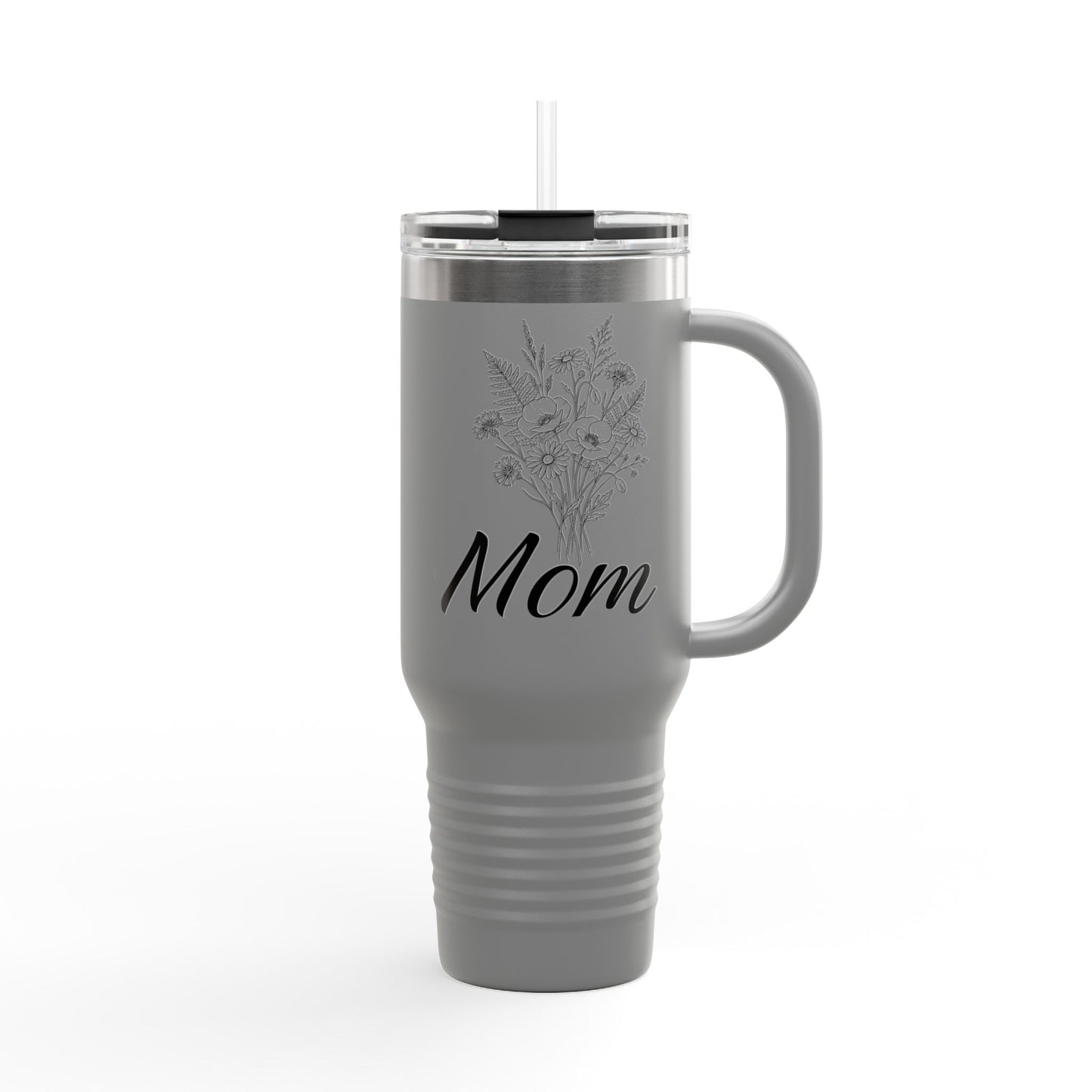 Mom Floral Travel Thumbler — 40oz Insulated Tumbler with Handle