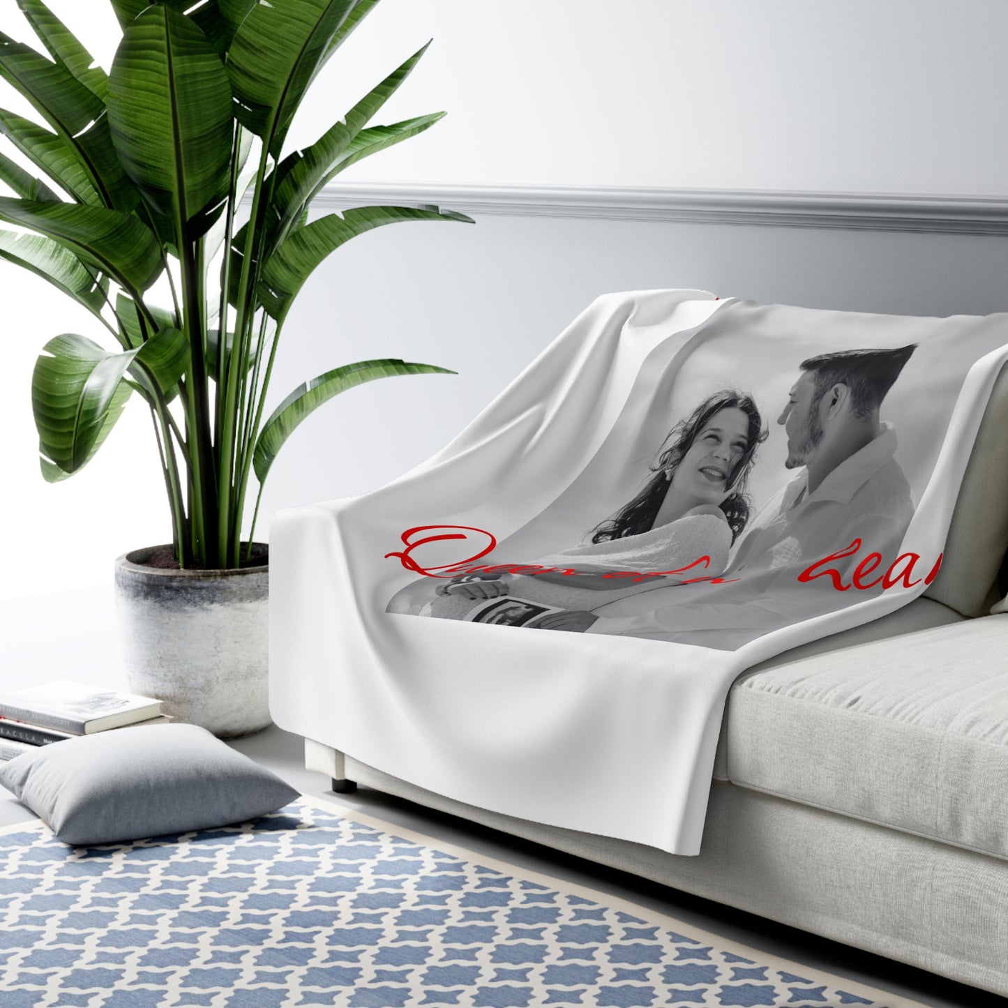 Queen of My Heart Personalized Sherpa Fleece Blanket – Playing Card Design