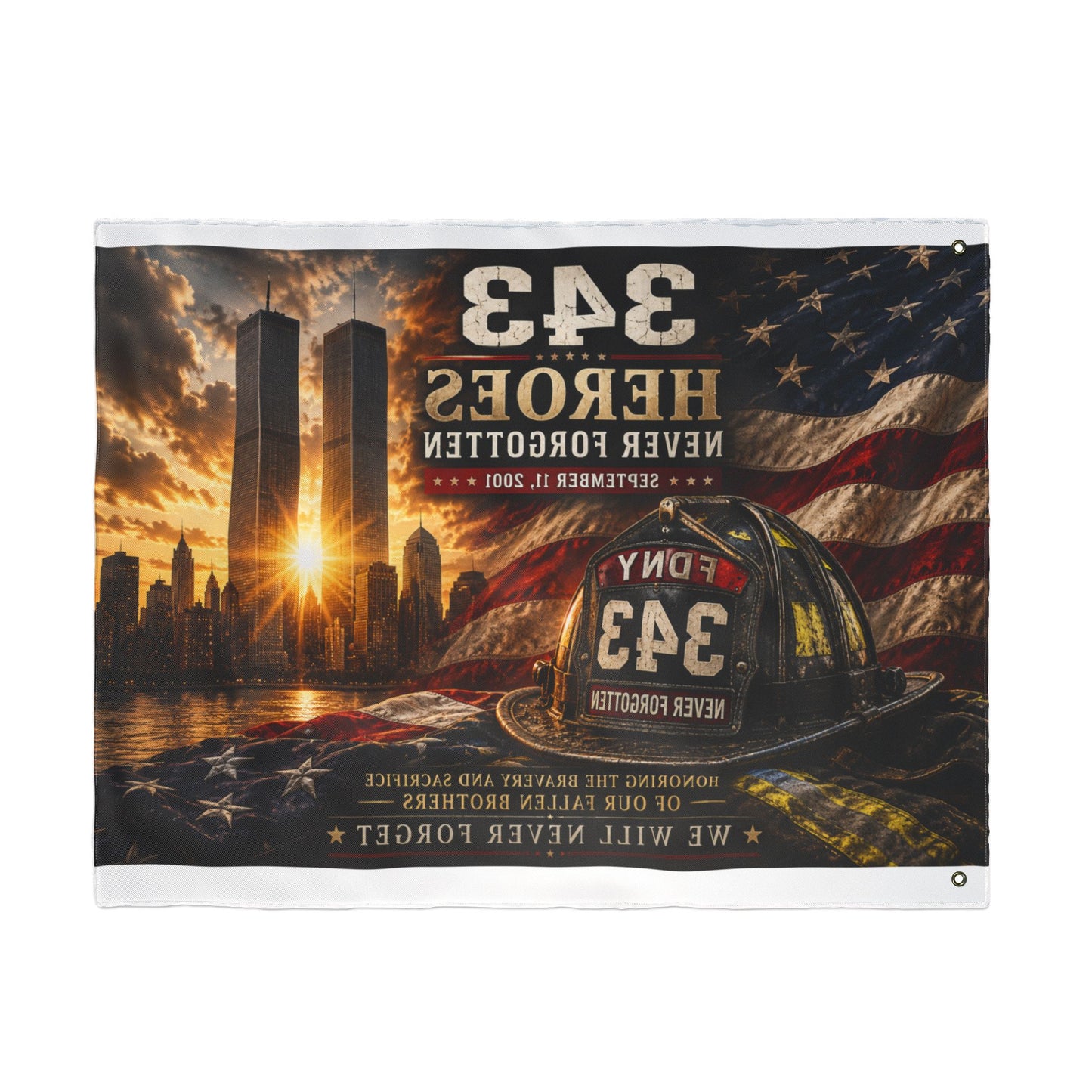 343 Heroes Never Forgotten Double-Sided Garden Flag | FDNY Memorial | 9/11 Tribute