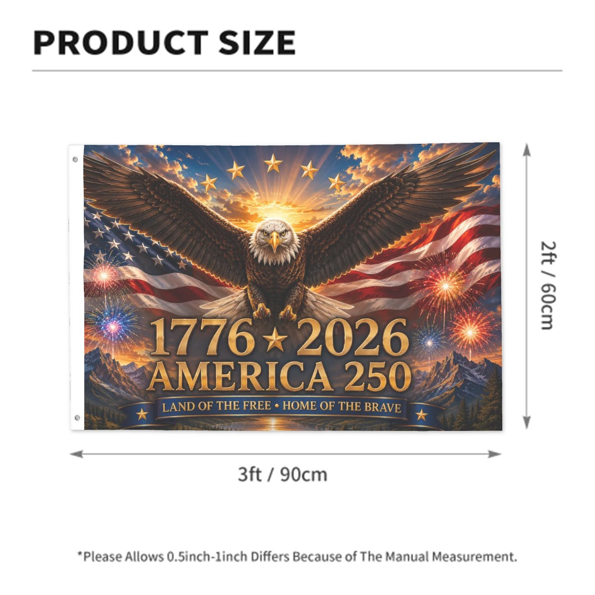 America 250 Double-Sided Patriotic Flag | 1776–2026 Outdoor Garden & House Flag | American Eagle