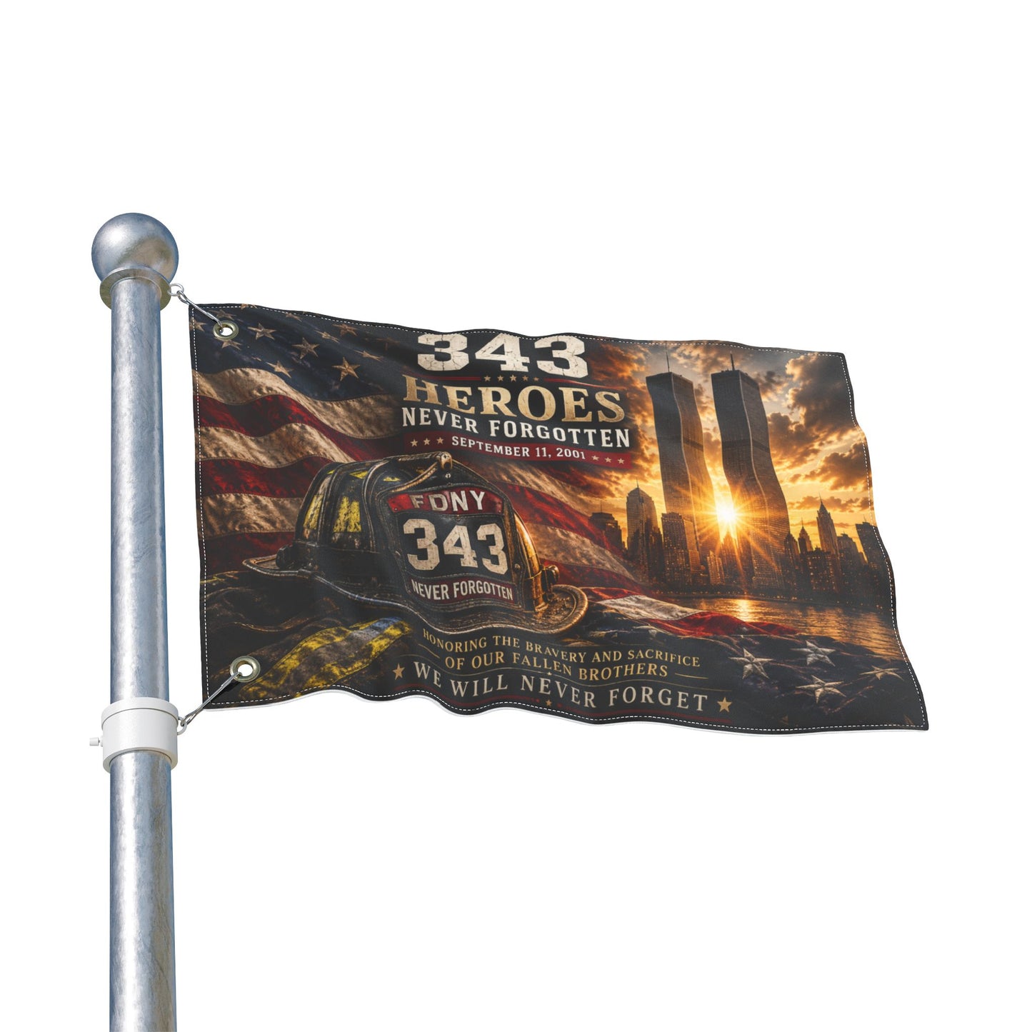 343 Heroes Never Forgotten Double-Sided Garden Flag | FDNY Memorial | 9/11 Tribute
