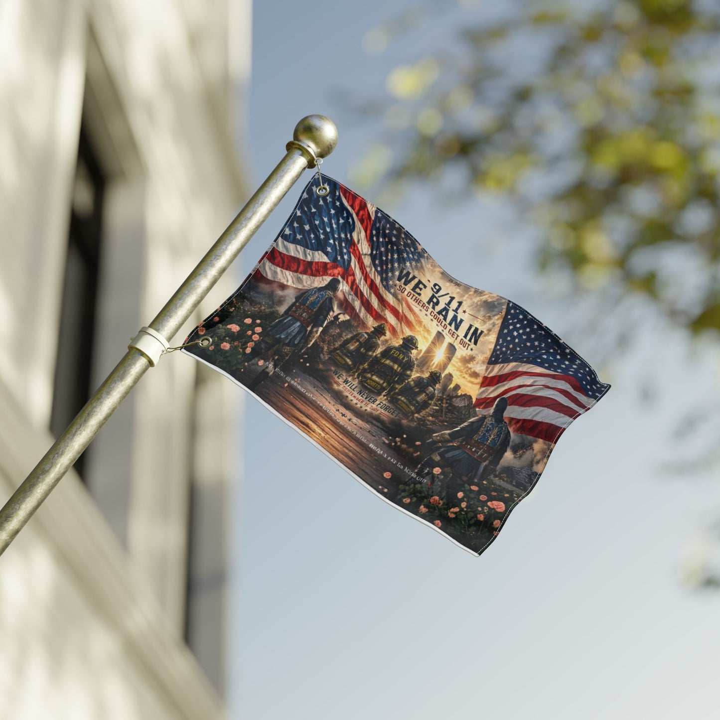 9/11 We Ran In Double-Sided Garden Flag | Never Forget | FDNY Memorial | Patriotic 12x18