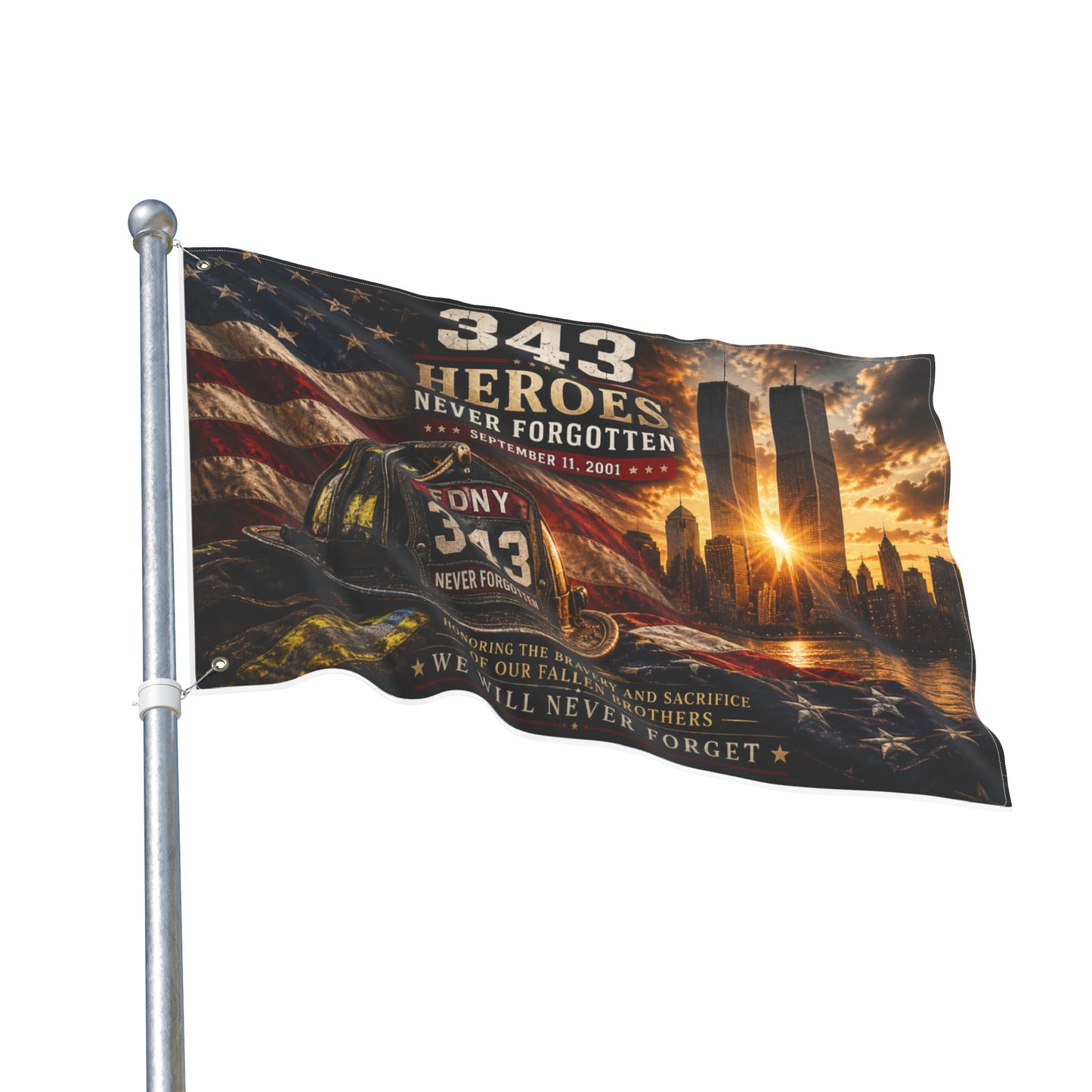 343 Heroes Never Forgotten Double-Sided Garden Flag | FDNY Memorial | 9/11 Tribute