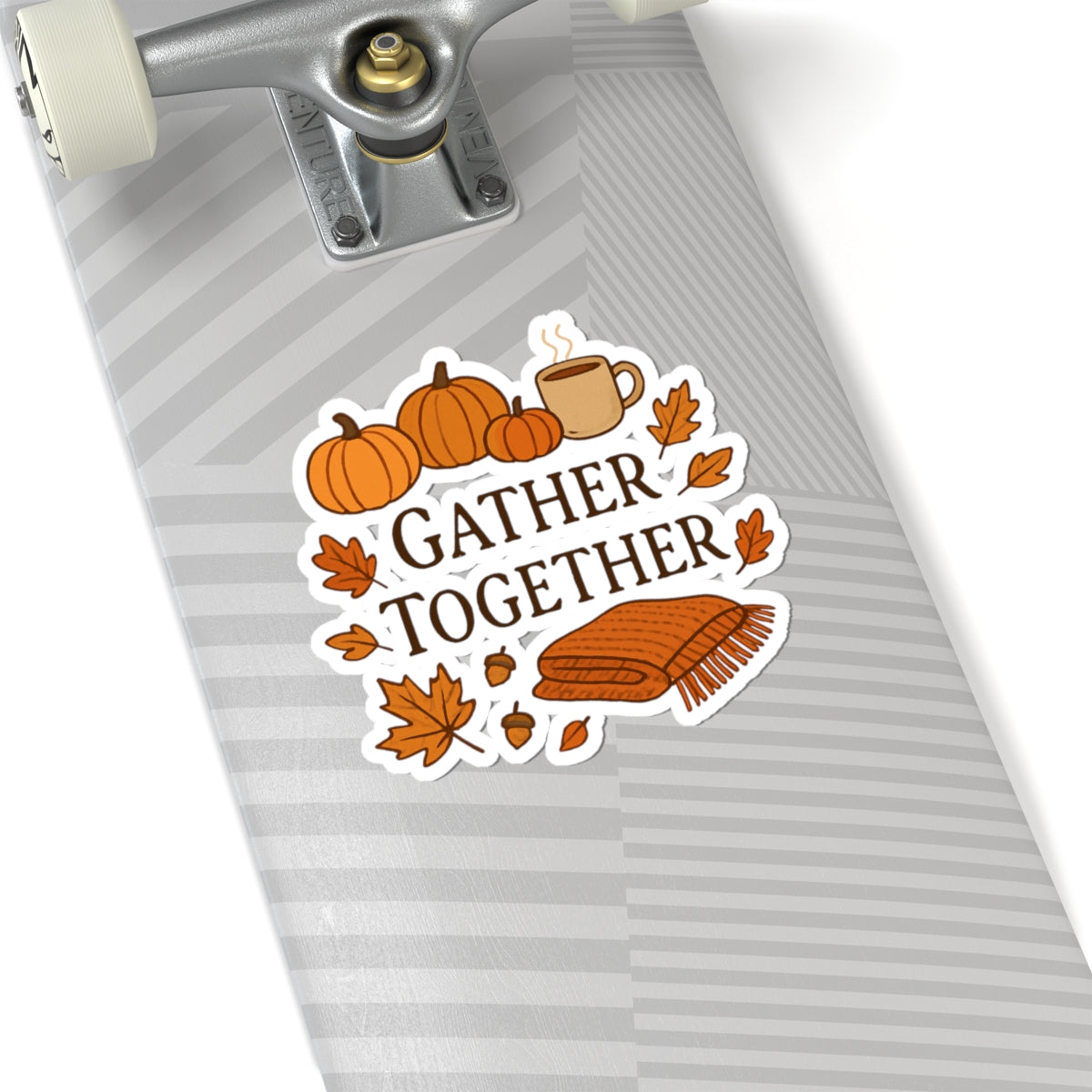 Gather Together Fall Sticker — Autumn Pumpkin, Leaves & Cozy Blanket Kiss-Cut Sticker
