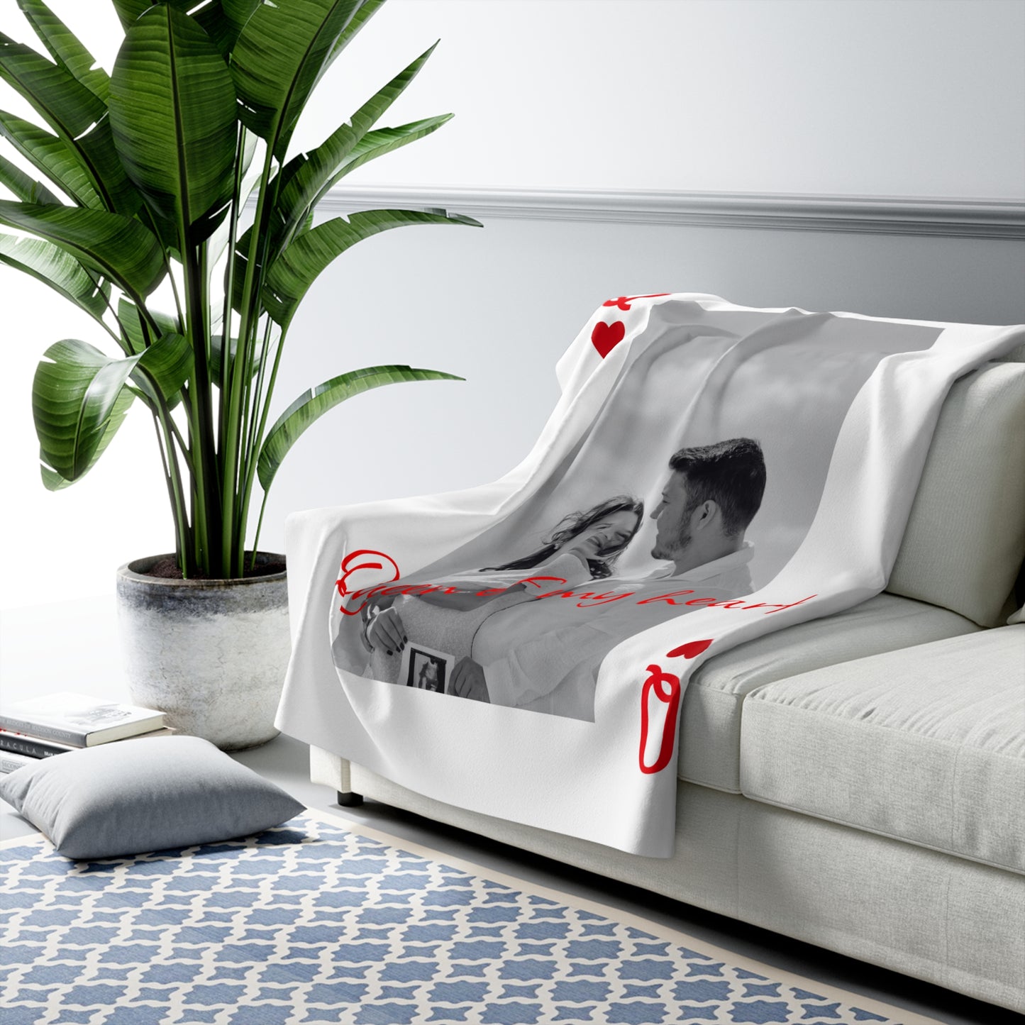 Queen of My Heart Personalized Sherpa Fleece Blanket – Playing Card Design
