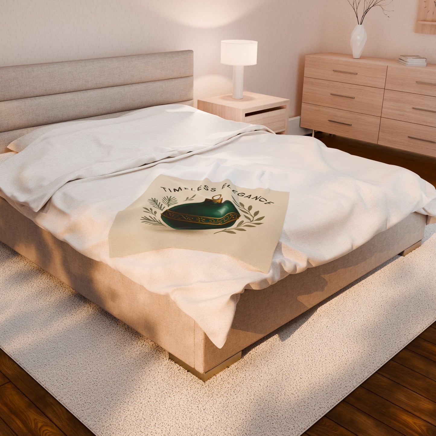 Velveteen Blanket — "Timeless Elegance" Green Ornament Holiday Throw