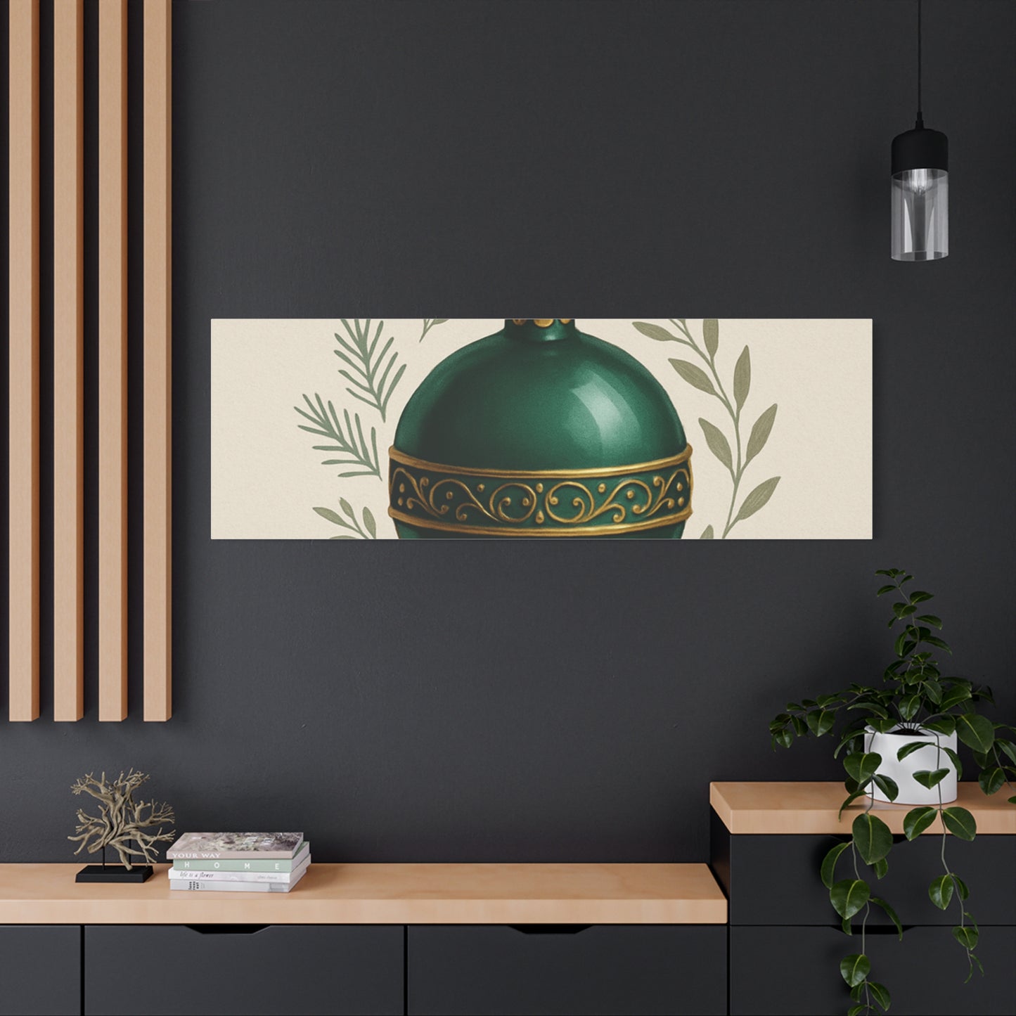 Canvas Wall Art — "Timeless Elegance" Green Ornament Holiday Decor