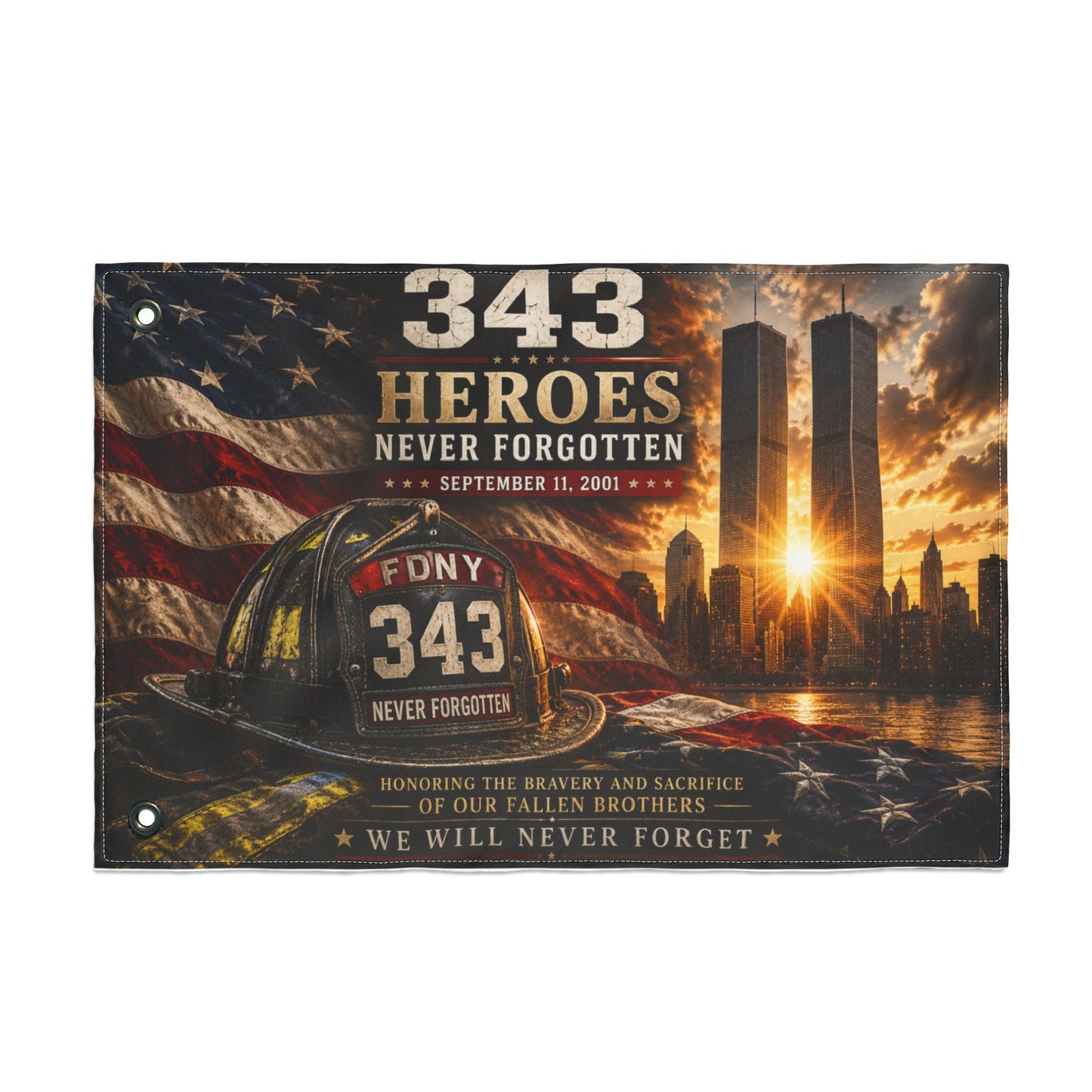 343 Heroes Never Forgotten Double-Sided Garden Flag | FDNY Memorial | 9/11 Tribute