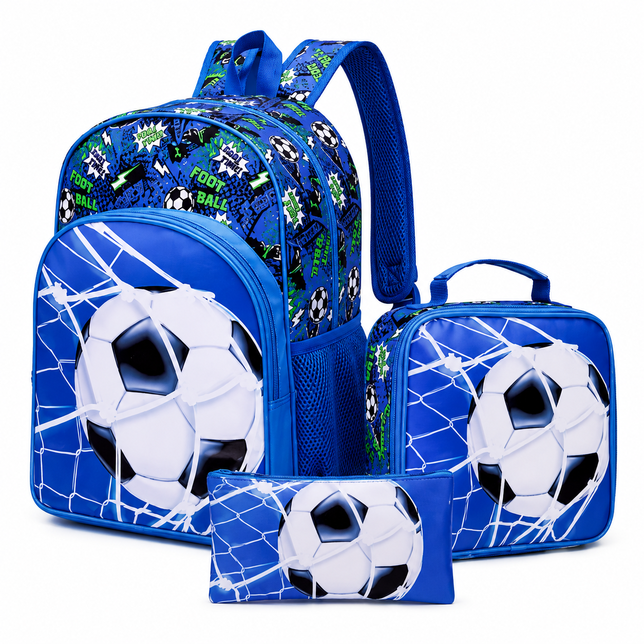 3-Piece Kids Soccer Backpack Set – Backpack, Lunch Bag & Pencil Case