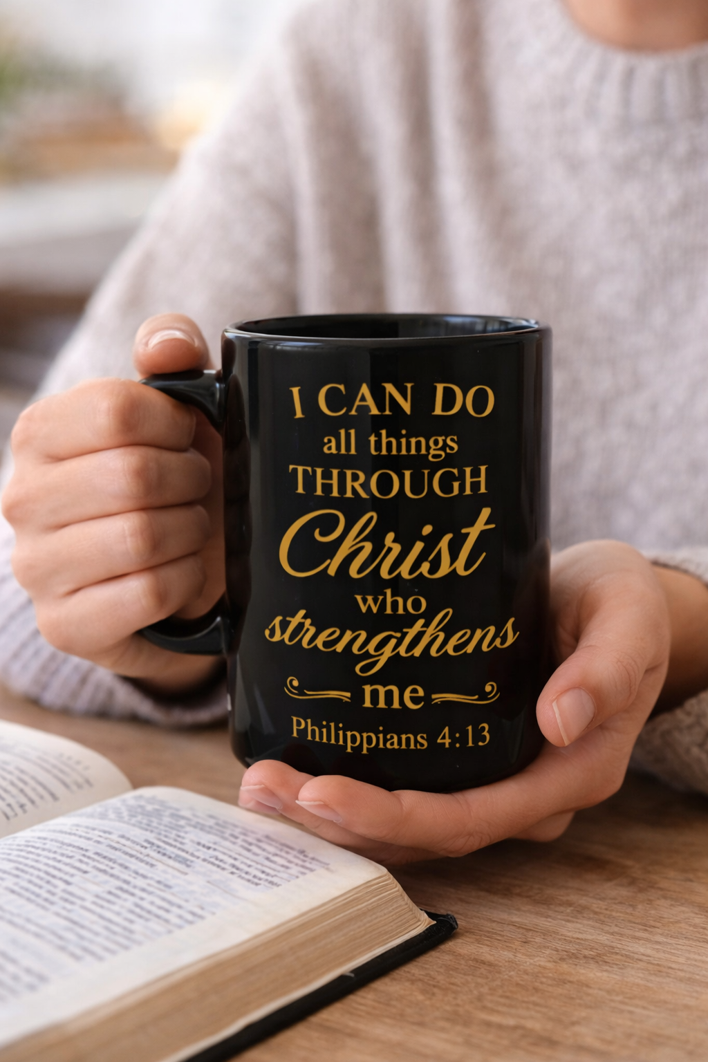 I Can Do All Things Through Christ Mug – Philippians 4:13 | 15oz Black Ceramic Mug