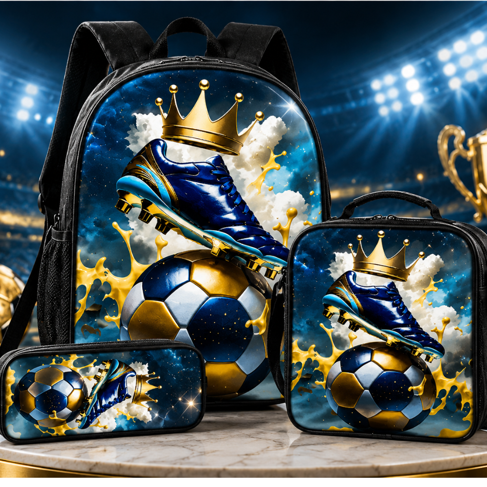 3-Piece Kids Soccer Backpack Set – Backpack, Lunch Bag & Pencil Case
