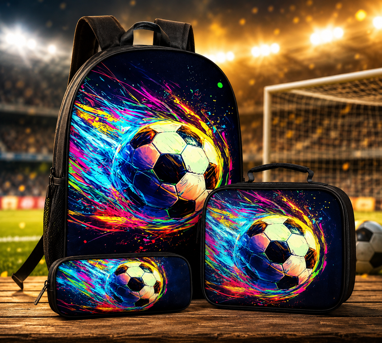 3-Piece Kids Soccer Backpack Set – Backpack, Lunch Bag & Pencil Case
