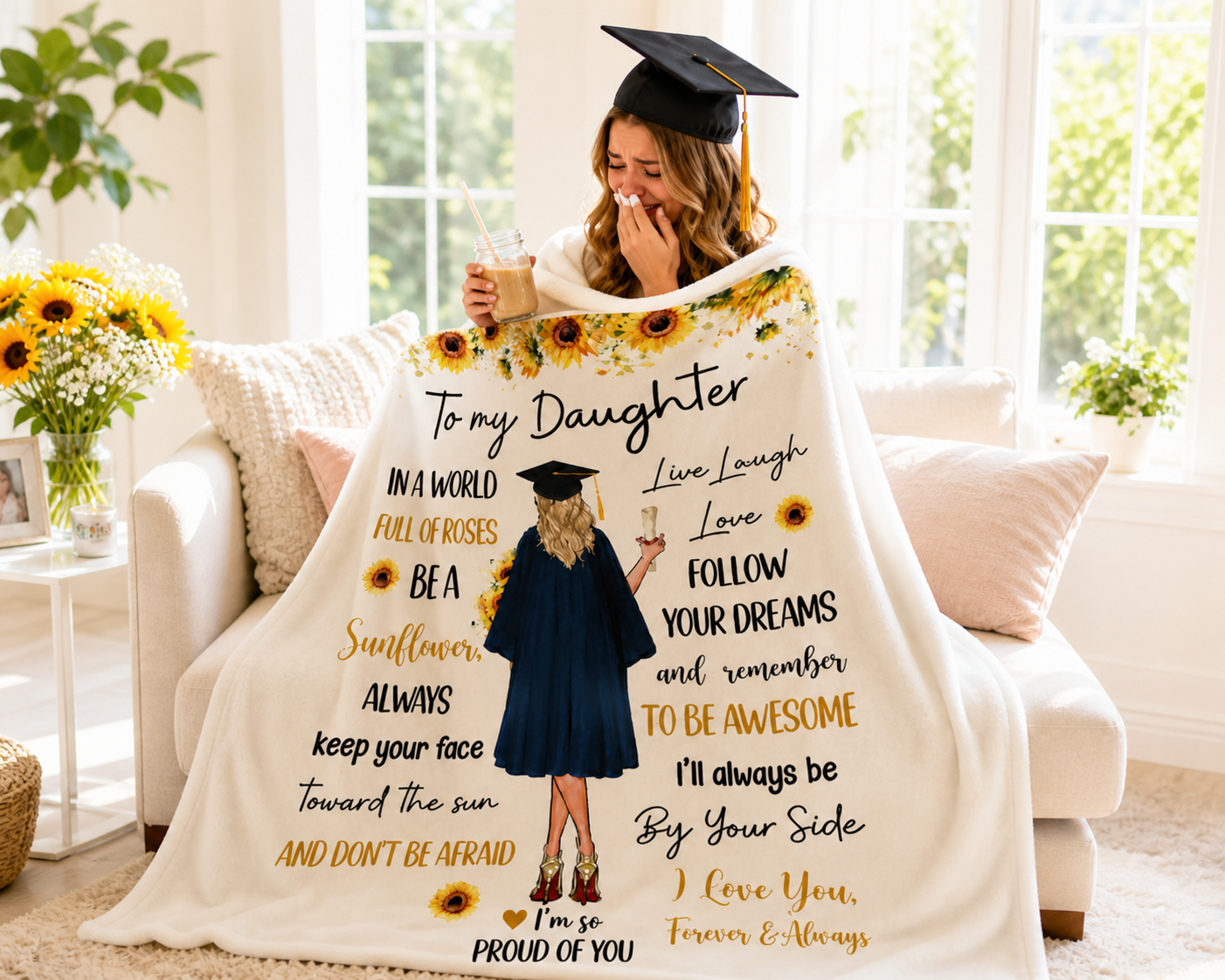 To My Daughter Graduation Blanket – Class of 2026 Gift from Mom, Emotional Gift for Daughter