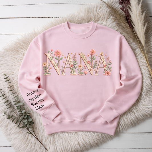 Personalized NANA Sweatshirt – Custom Grandkids Names Sleeve