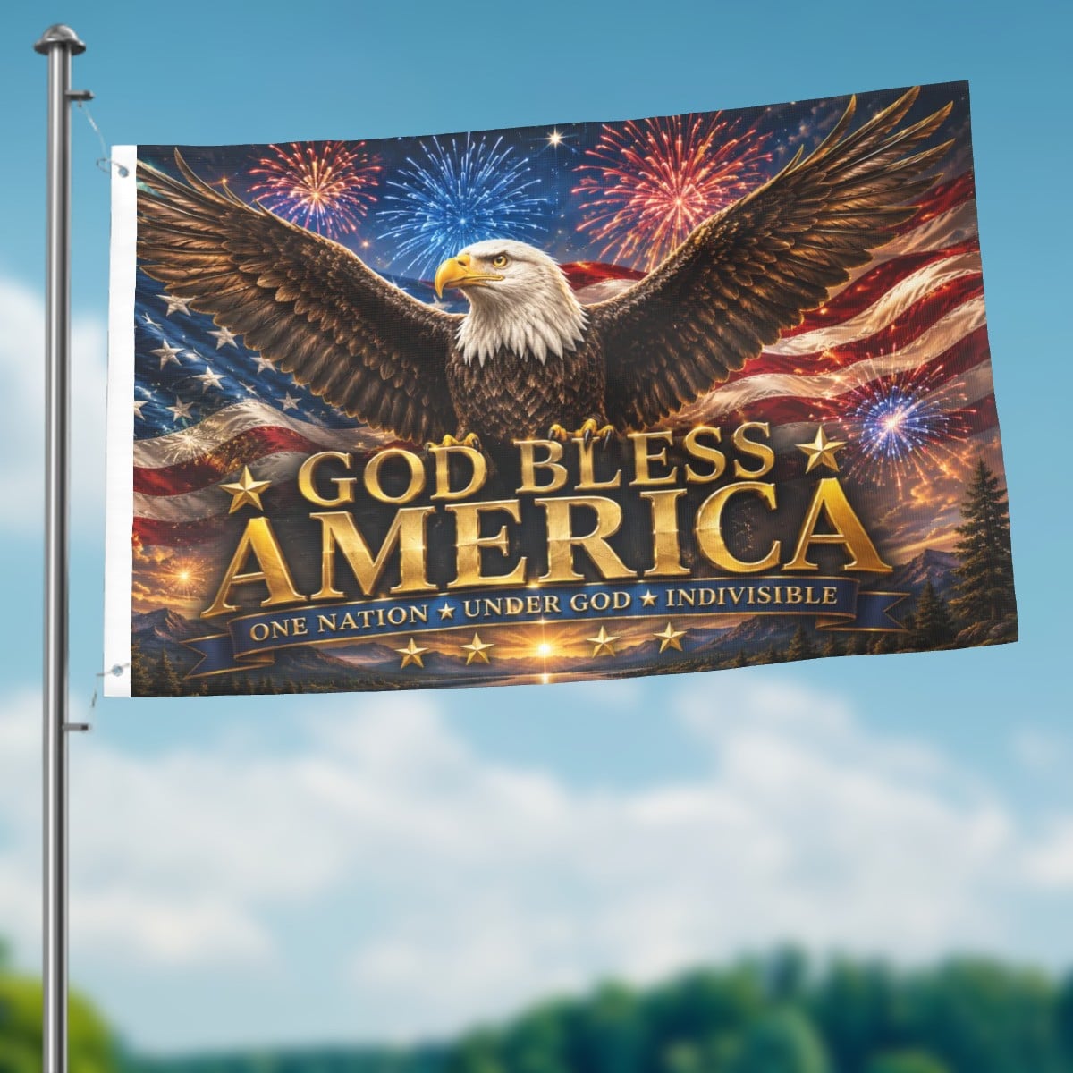 God Bless America Double-Sided Patriotic Flag | Outdoor Garden & House Flag | American Eagle