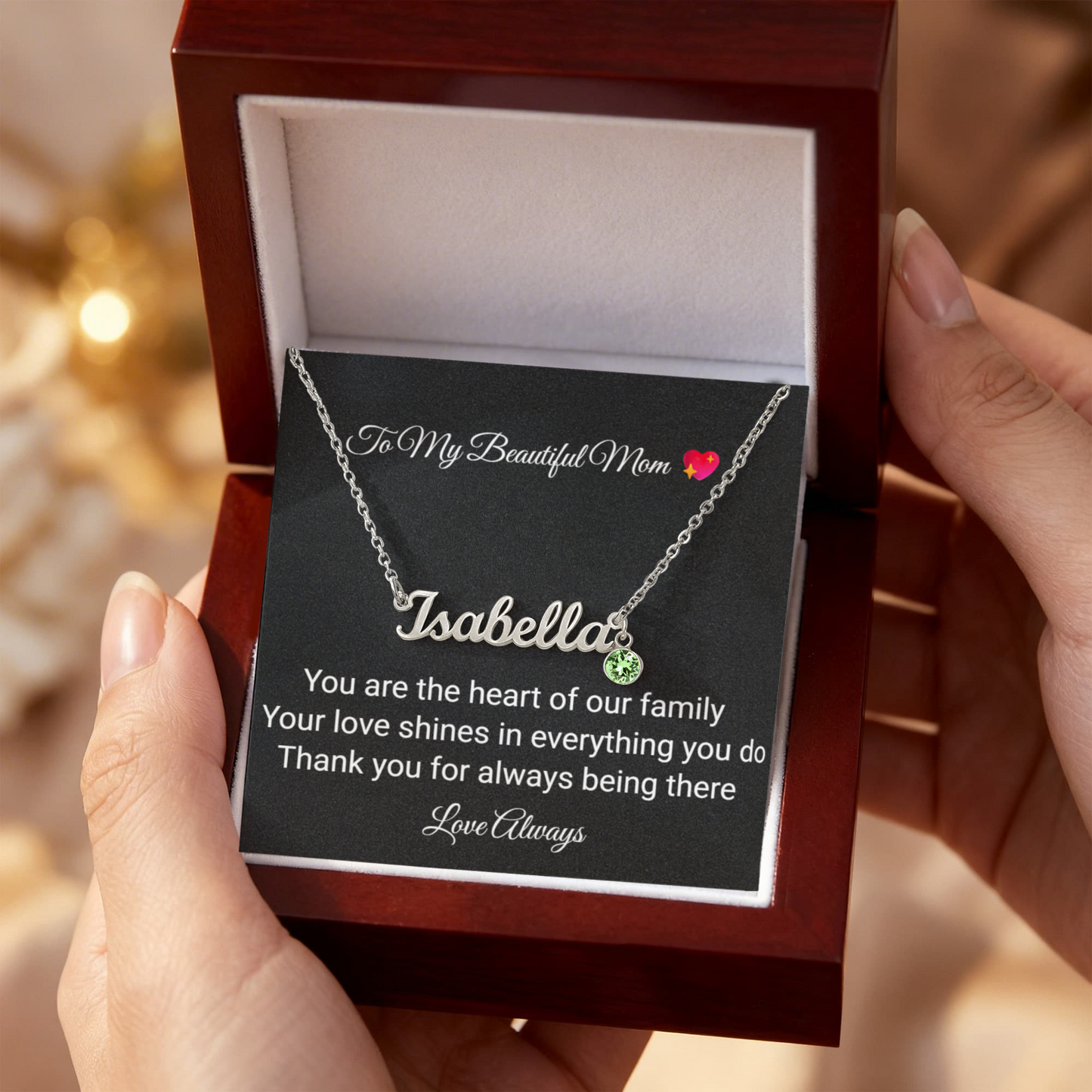 To My Beautiful Mom Necklace with Birthstone – Gift from Daughter