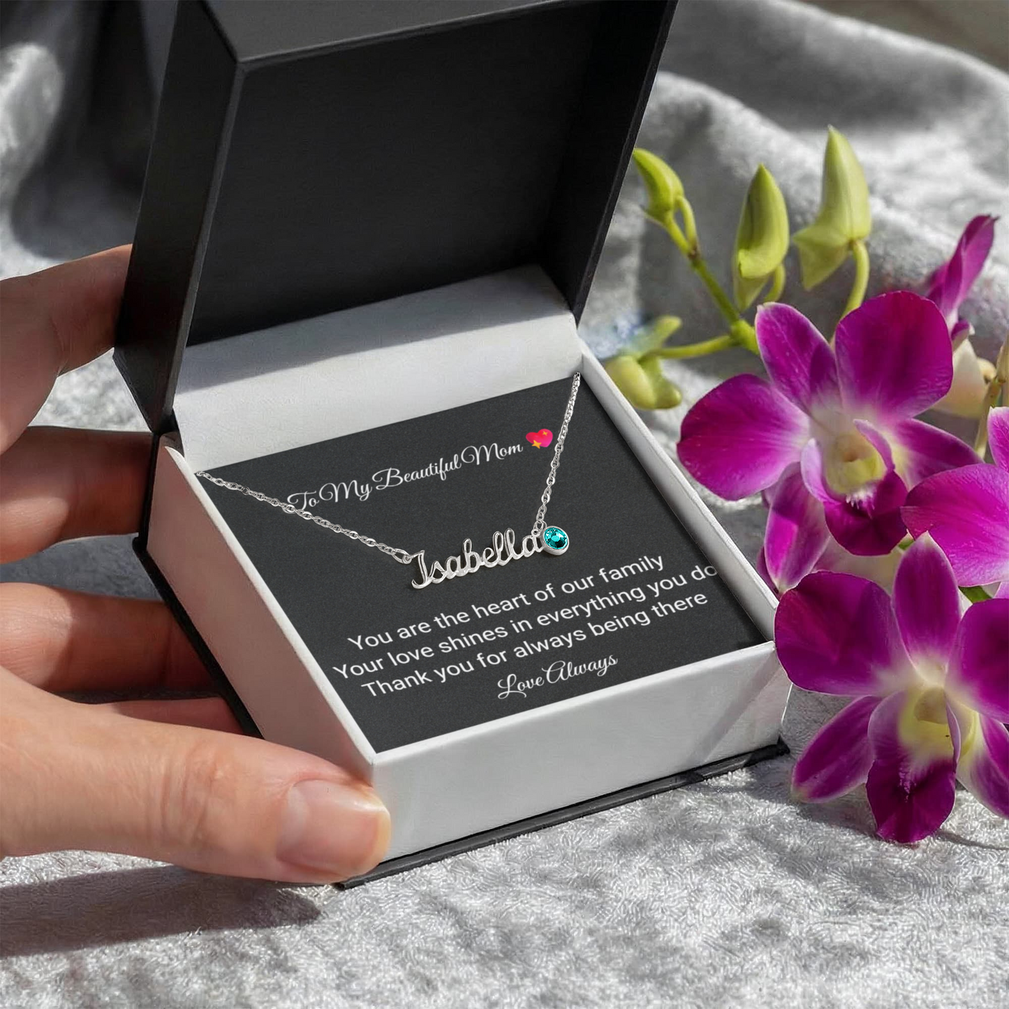 To My Beautiful Mom Necklace with Birthstone – Gift from Daughter
