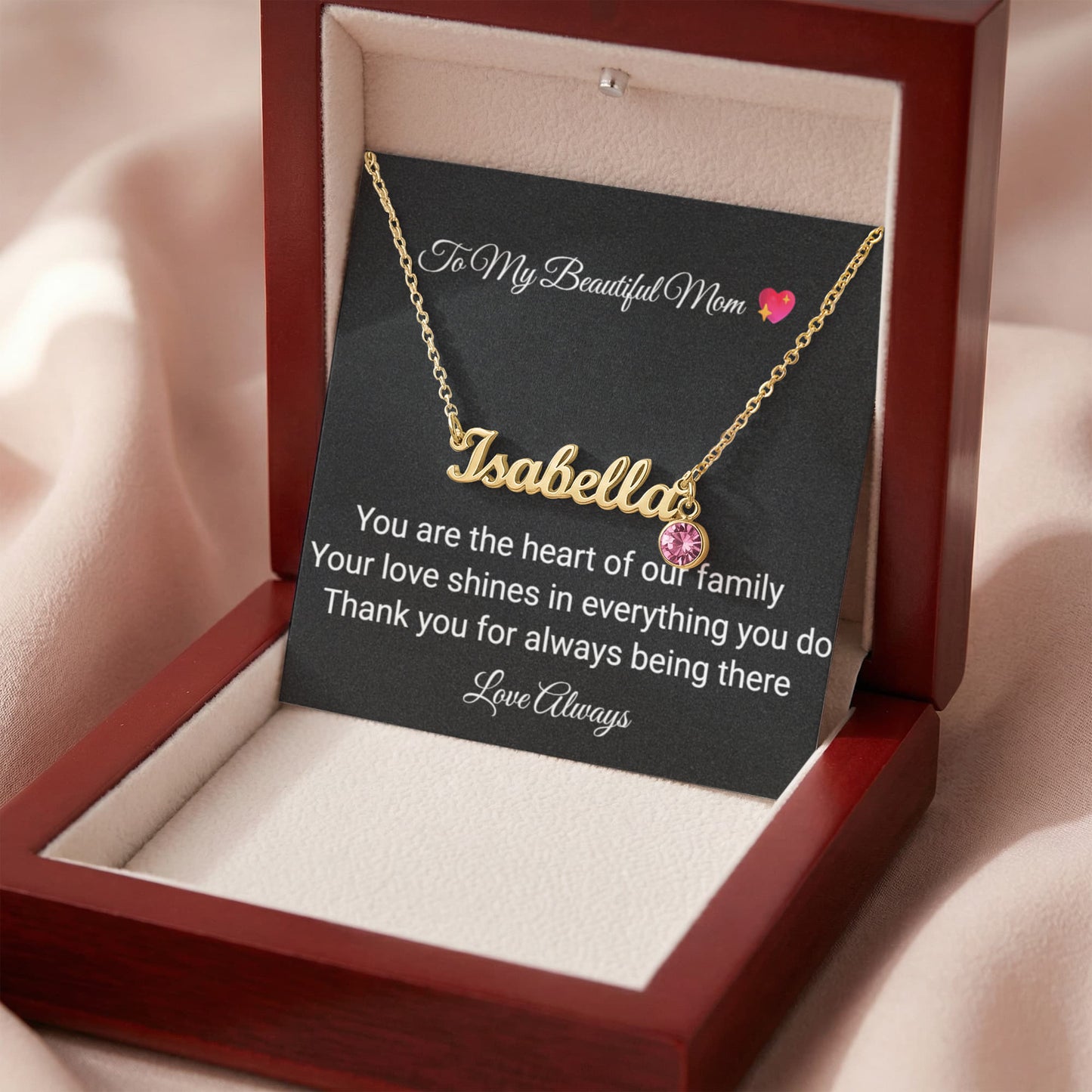 To My Beautiful Mom Necklace with Birthstone – Gift from Daughter