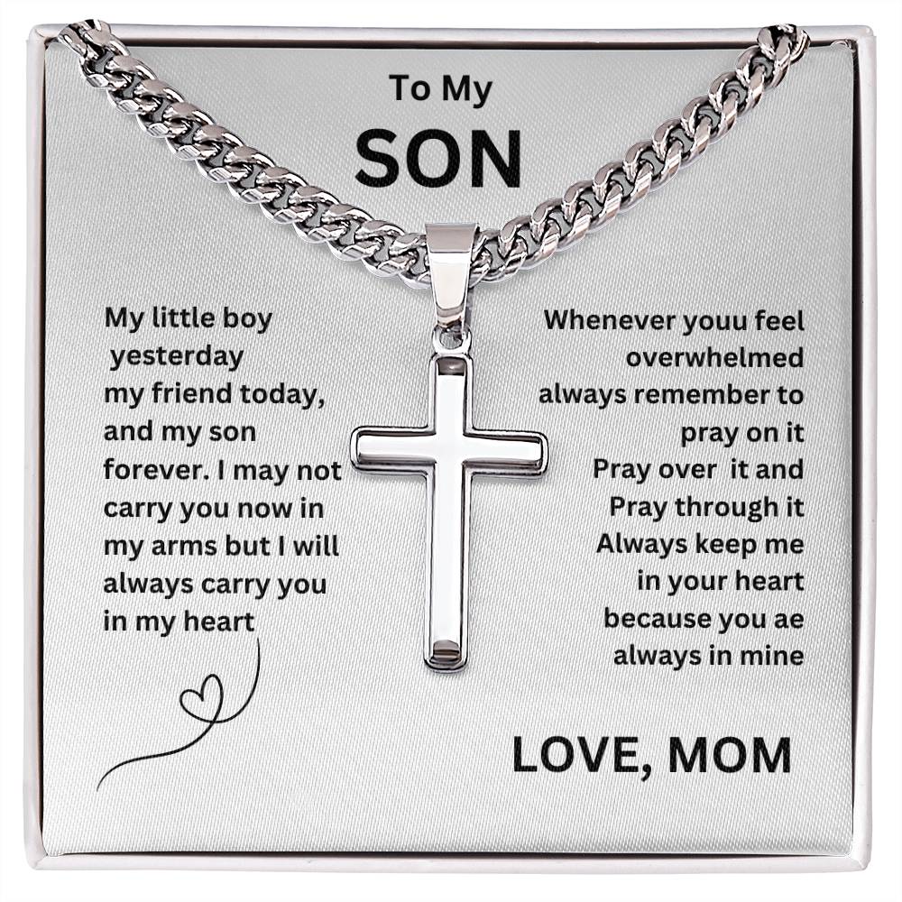 "To My Son", Cross Pendant Necklace, Birthday Gift, Valentines Day, Gift Love Gift