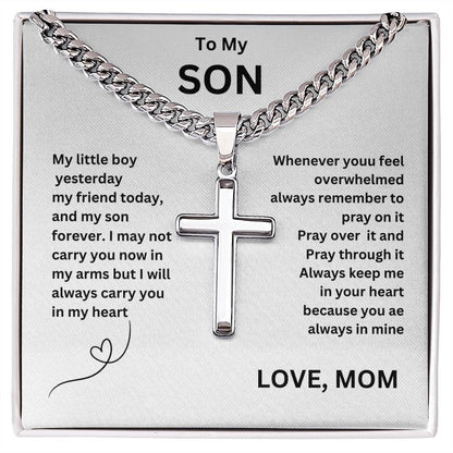 "To My Son", Cross Pendant Necklace, Birthday Gift, Valentines Day, Gift Love Gift