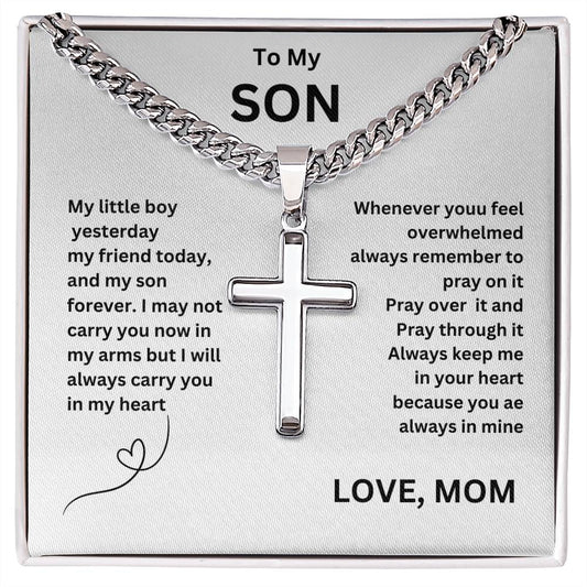 "To My Son", Cross Pendant Necklace, Birthday Gift, Valentines Day, Gift Love Gift