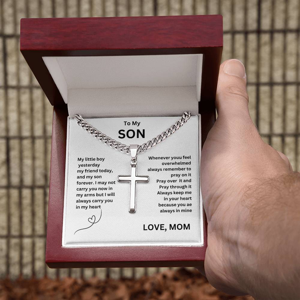 "To My Son", Cross Pendant Necklace, Birthday Gift, Valentines Day, Gift Love Gift