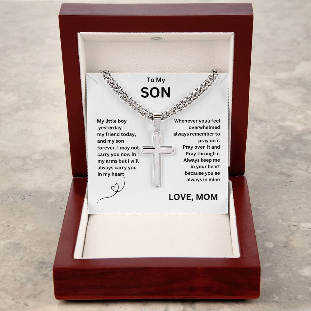 "To My Son", Cross Pendant Necklace, Birthday Gift, Valentines Day, Gift Love Gift