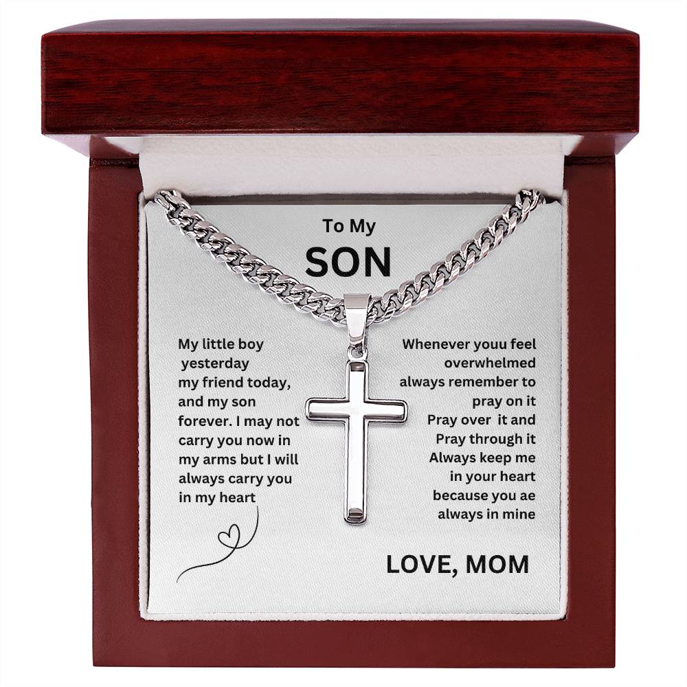 "To My Son", Cross Pendant Necklace, Birthday Gift, Valentines Day, Gift Love Gift