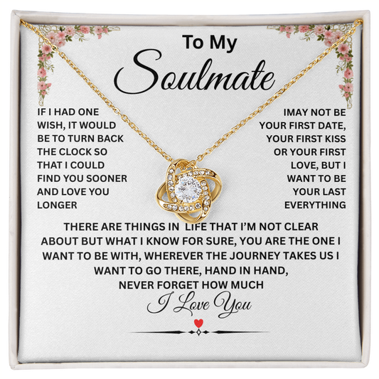 To My Soulmate, Love Knot Necklace (Yellow & White Gold Variants