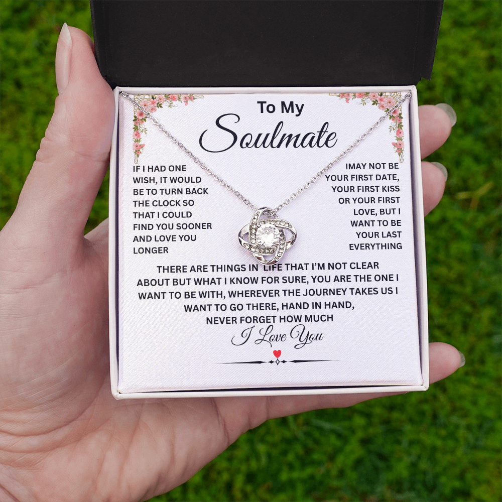 To My Soulmate, Love Knot Necklace (Yellow & White Gold Variants