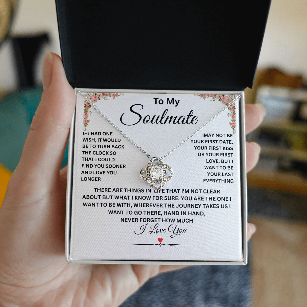 To My Soulmate, Love Knot Necklace (Yellow & White Gold Variants