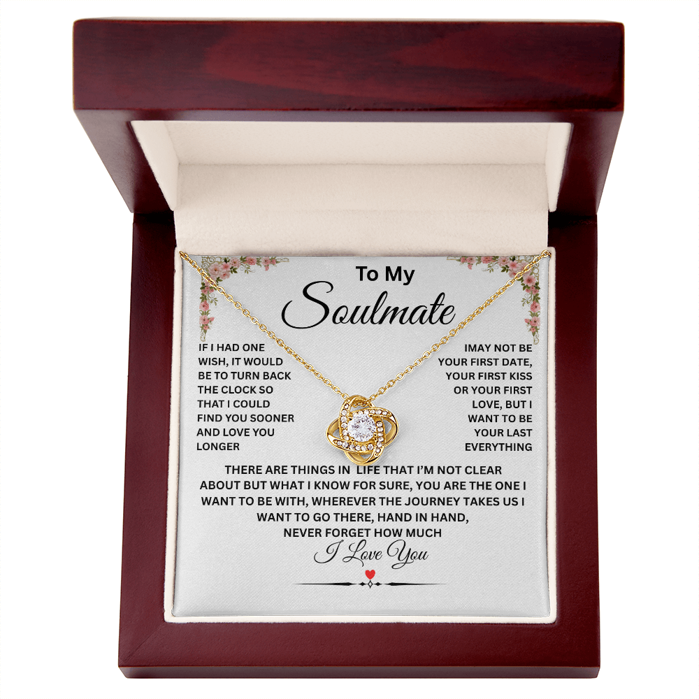 To My Soulmate, Love Knot Necklace (Yellow & White Gold Variants