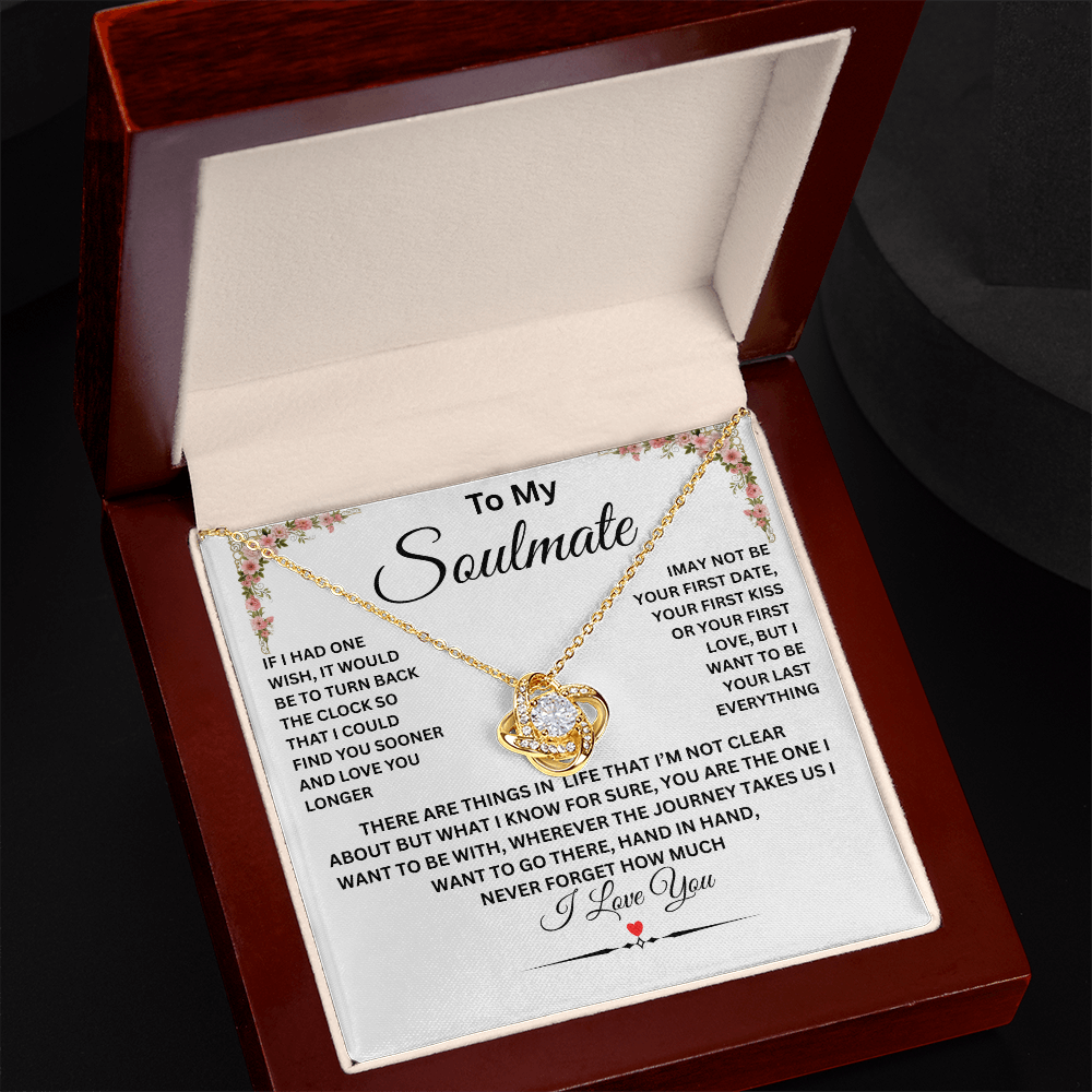 To My Soulmate, Love Knot Necklace (Yellow & White Gold Variants