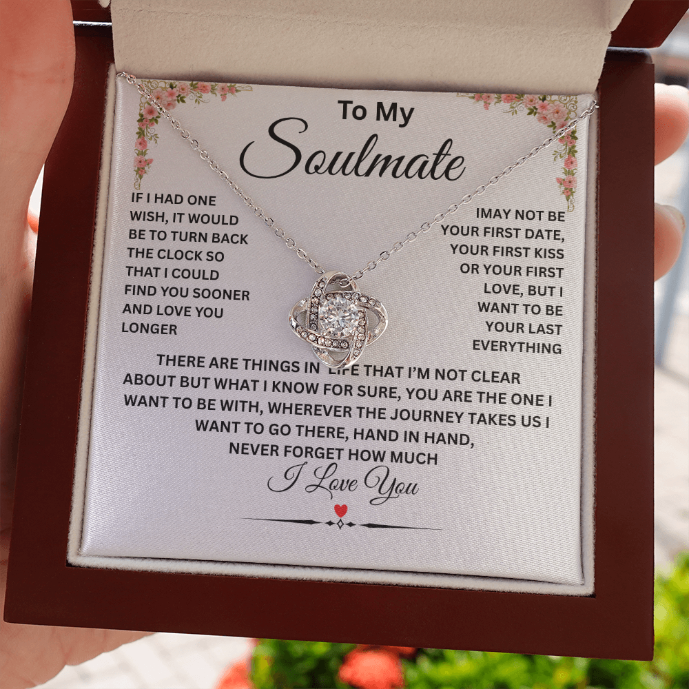 To My Soulmate, Love Knot Necklace (Yellow & White Gold Variants
