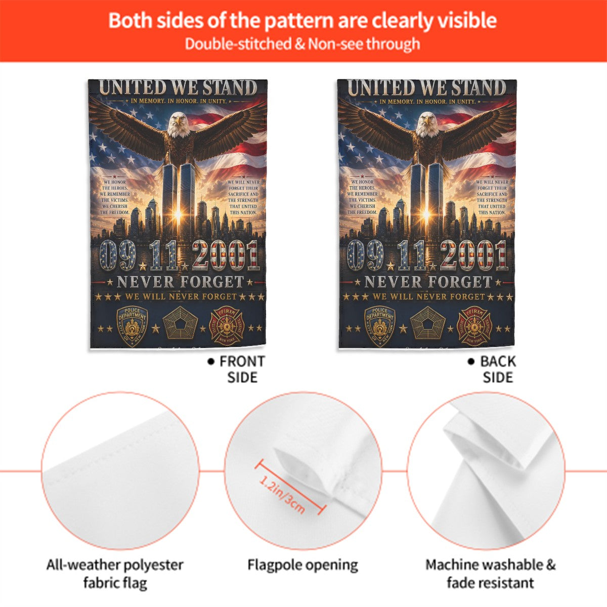 9/11 Never Forget Garden Flag – Honoring the Heroes | 12" × 18" Memorial Flag