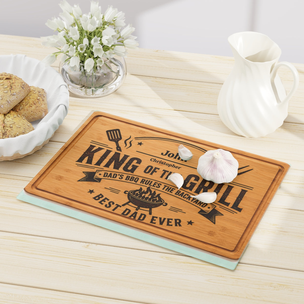Personalized King of the Grill Cutting Board – Custom Dad Name & Child Name Father’s Day Gift