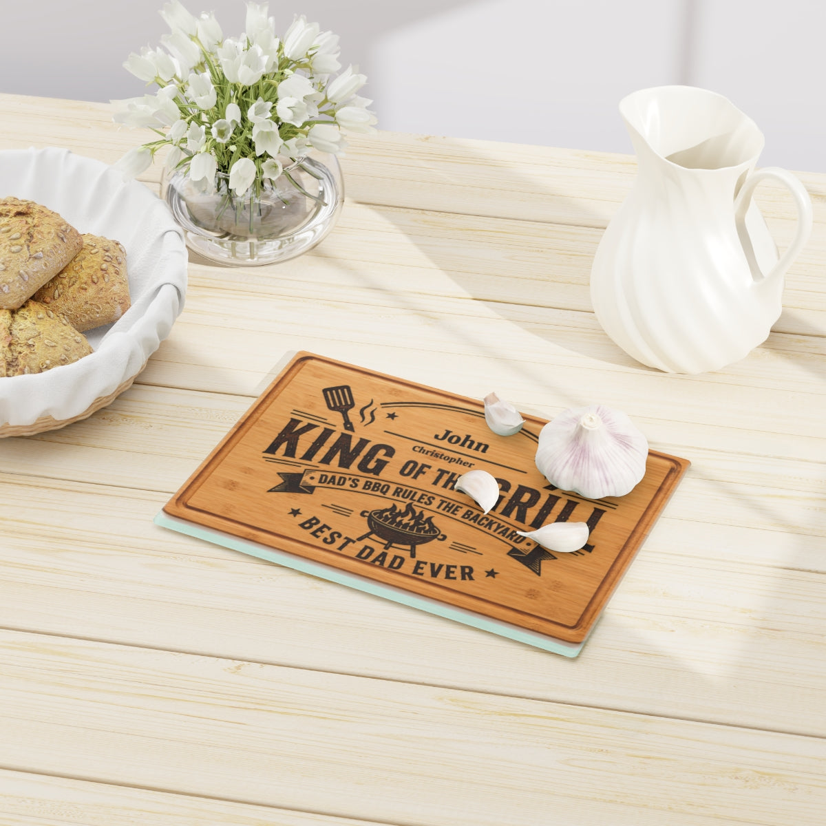 Personalized King of the Grill Cutting Board – Custom Dad Name & Child Name Father’s Day Gift