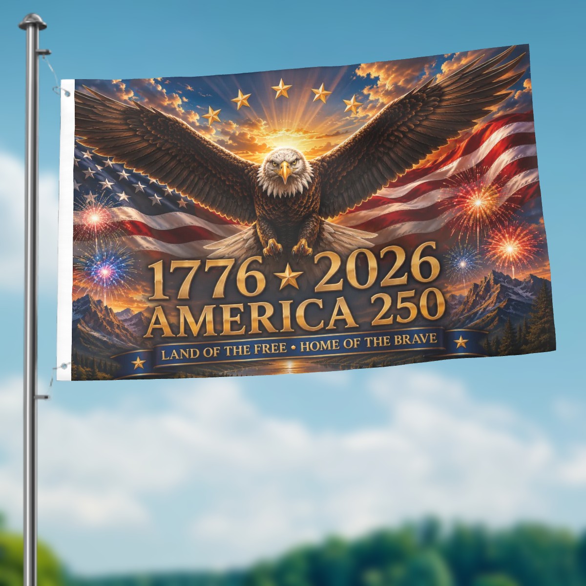 America 250 Double-Sided Patriotic Flag | 1776–2026 Outdoor Garden & House Flag | American Eagle