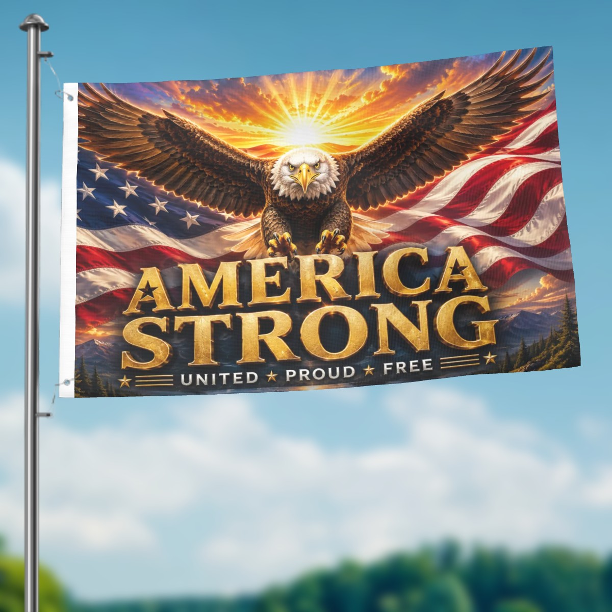America Strong Patriotic Eagle Flag – Double-Sided Outdoor Decor