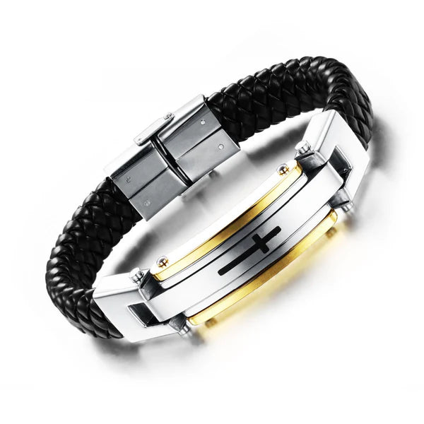 Stainnless Steel Vintage Leather Cross Bracelet