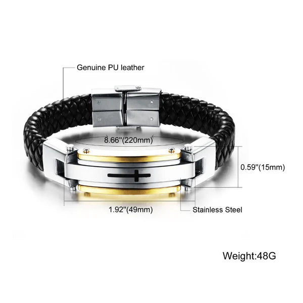 Stainnless Steel Vintage Leather Cross Bracelet