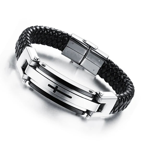 Stainnless Steel Vintage Leather Cross Bracelet