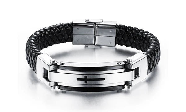 Stainnless Steel Vintage Leather Cross Bracelet